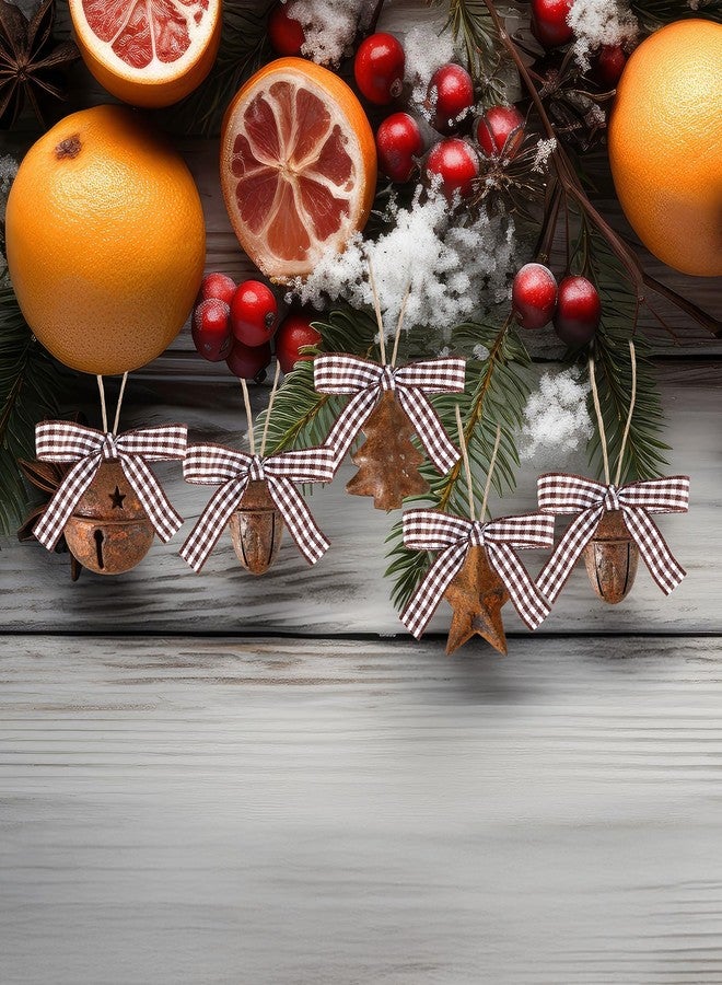 Vertintong 80 Pcs Christmas Rusty Metal Jingle Bells Kit Includes 25 Retro Rusty Bells 25 Rustic Metal Star 15 Country Acorn 10 Christmas Tree Bell with Jute Rope Ribbon Xmas Wreath Holiday Decoration - Image 3